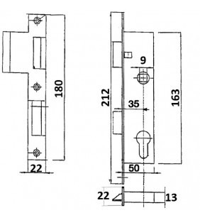 Medidas de Cerradura de embutir para bombín F: 212X22