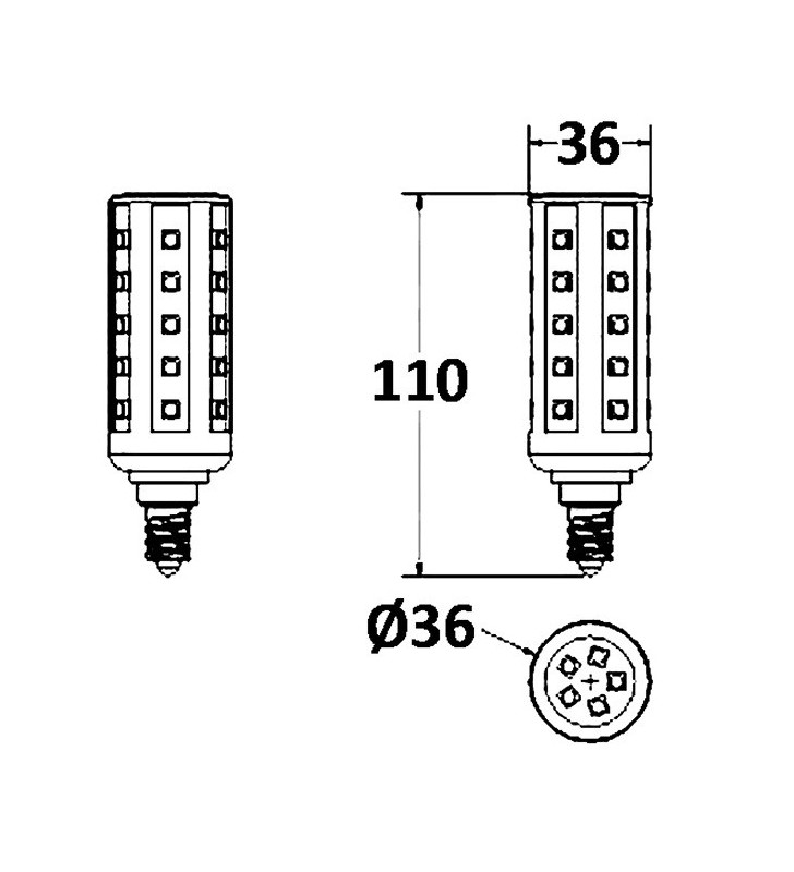 Medida de Bombilla E14 35 Leds 12V
