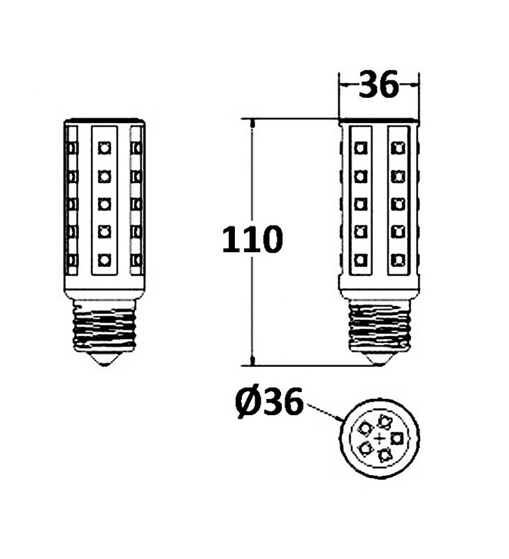 Medidas de Bombilla E27 35 Leds 230V