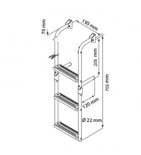 Esquema de medidas de Escalera inox 3 peldaños ancho 215 mm